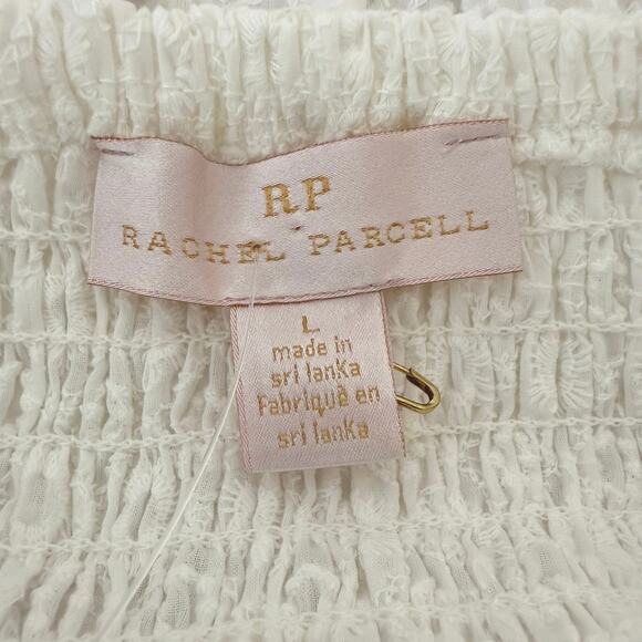 NWOT Rachel Parcell Cotton White Puff Sleeve Smocked Mini Dress | Ruffle Hem | L - Picture 3 of 12